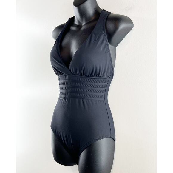 LA Blanca Plunge Front X Criss Cross Strappy Back One Piece Bathing Suit Black S - Picture 8 of 11